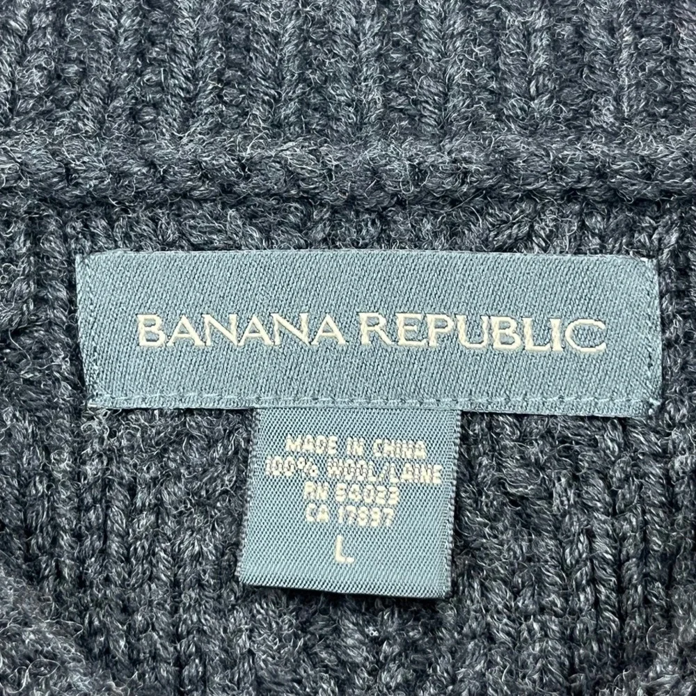 Vintage 2002 Banana Republic Chunky Cable Knit 100% Wool Sweater Black L Y2K